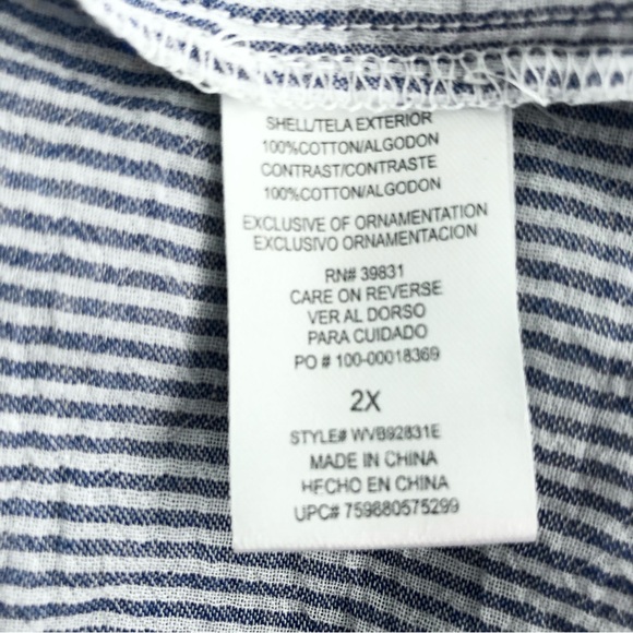 Democracy Blue & White Striped Tank Top With Eyelet Detail. Size 2X - Picture 7 of 8